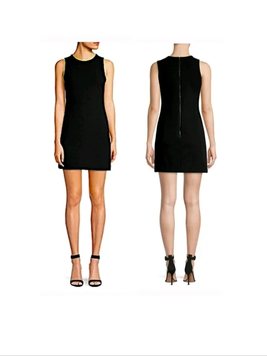 Alice + Olivia Black Mini Dress with Neon Yellow Trim - Picture 5 of 12